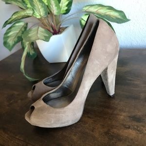 Banana Republic Tan Suede Open Toe Heels
